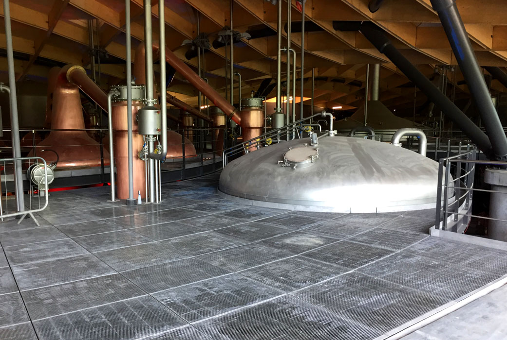 Bespoke stainless steel grille flooring panels at Macallan Distillery