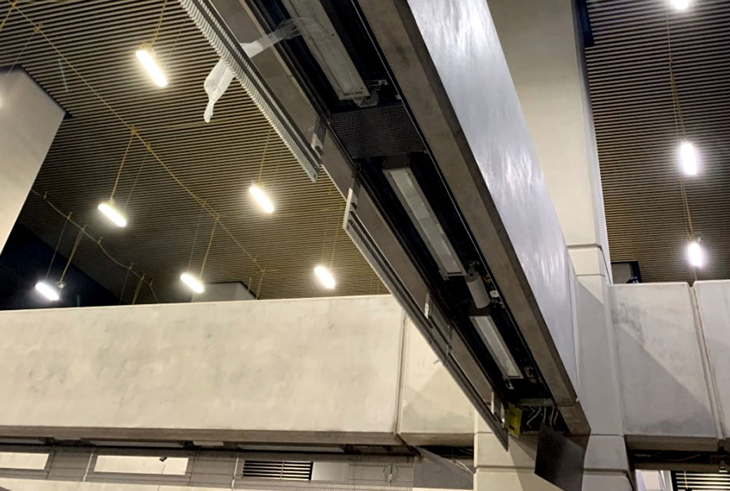 Stainless Steel & Aluminium deep linear grilles at Nine Elms, London Underground